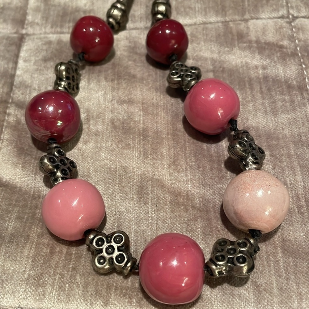 Glass Bubble Necklace with clovers bolo style 20-26”